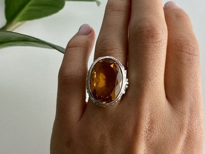 925 Sterling Silver Jewelry Glass Ring Size 6.5