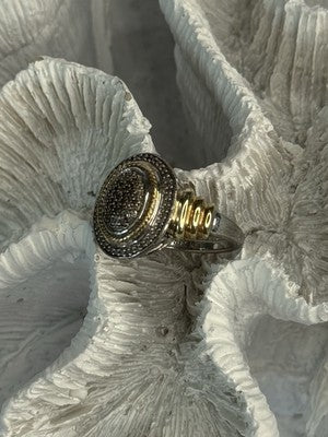 925 Sterling Silver Gold Plated Part Diamond Ring Size 6