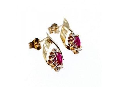10K Yellow Gold Ruby & Diamonds Earrings
