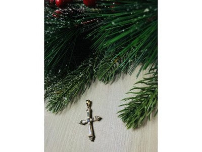 925 Sterling Silver Gold Plated Blue CZ Cross Pendant