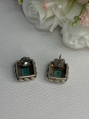 Vintage 925 Sterling Silver Turquoise Earrings Length 0.60 Inch