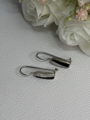925 Sterling Silver Black Onyx & Mother OF Pearl Earrings Length 1 Inch