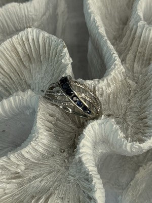 10K White Gold Sapphire & Diamond Ring Size 7