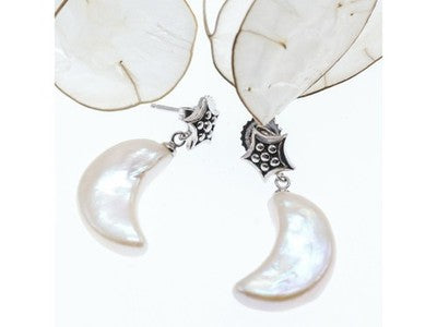 925 Sterling Silver Mother OF Pearl "Moon & Stars" Earrings