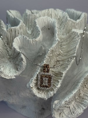 14K WHITE GOLD HESSONITE & DIAMOND NECKLACE LENGTH 18 INCH