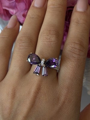 925 Sterling Silver Gold Plated Bow Cz Ring Size 10