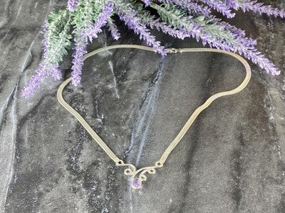 925 Sterling Silver Amethyst  Necklace Italy