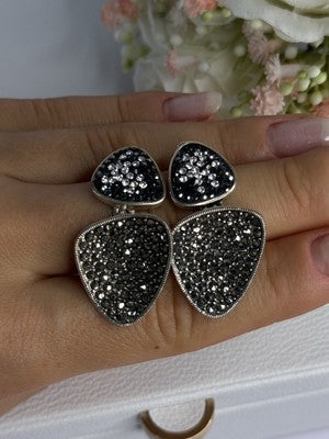 Aesthetic 925 Sterling Silver Marcasite & CZ Earrings Length 1.45 Inch