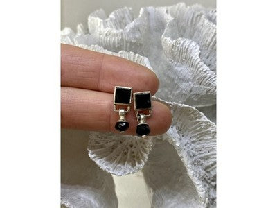 Vintage 925 Sterling Silver Black Nephrite Earrings