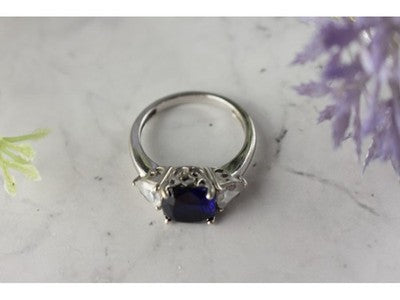 925 Sterling Silver Sapphire & CZ Ring Size 6.5