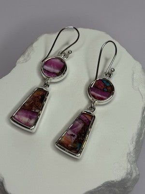 925 Sterling Silver Pink Oyster Turquoise Earrings Length 2 Inch