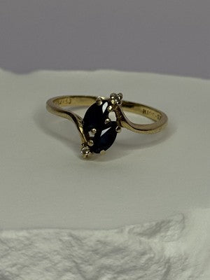 14K Yellow Gold Sapphire & Diamond Ring Size 7.5