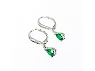 925 Sterling Silver Emerald & CZ Earrings