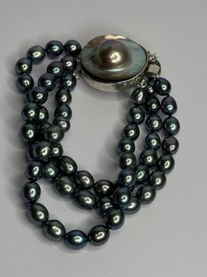 925 Sterling Silver Unique Bracelet Freshwater Pearls Lenght 8 Inch