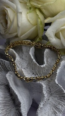 Elegant Tennis 925 Sterling Silver Gold Plated Bracelet Size 8