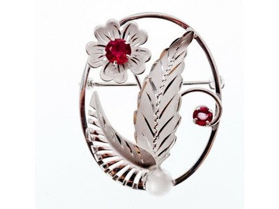925 Sterling Silver Pink Topaz "Flowers" Brooch