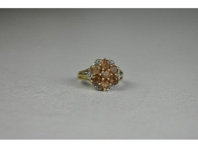 925 Sterling Silver Gold Plated Hessonite & Quartz Ring Size 6.5
