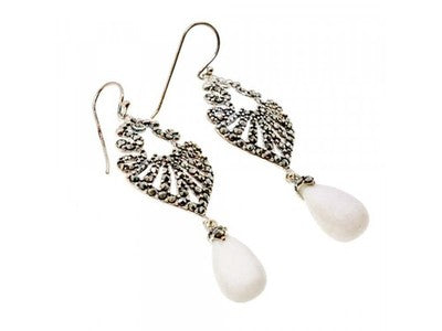 925 Sterling Silver Mother OF Pearl & Marcasites Earrings