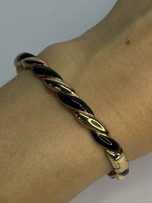 Bangle 925 Sterling Silver Gold Plated Onyx Bracelet