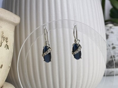 925 Sterling Silver Blue Onyx & CZ Earrings