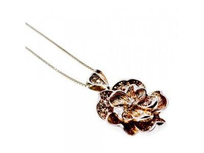 925 Sterling Silver Sapphires "Flower" Chain With Pendant Italy