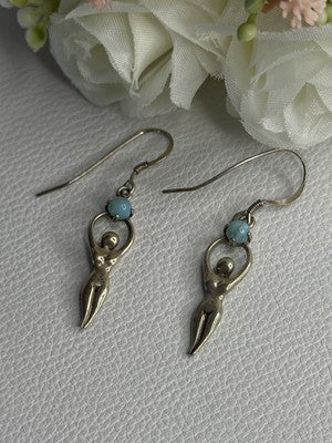 Dancing Girl 925 Sterling Silver Larimar Earrings Length 1.60 Inch