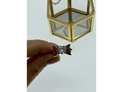 925 Sterling Silver Gold Plated Spinel & CZ "Heart" Ring Size 5.5