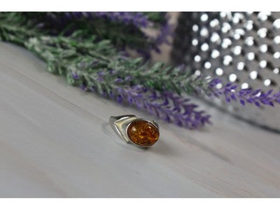 925 Sterling Silver Amber Ring Size 8.5