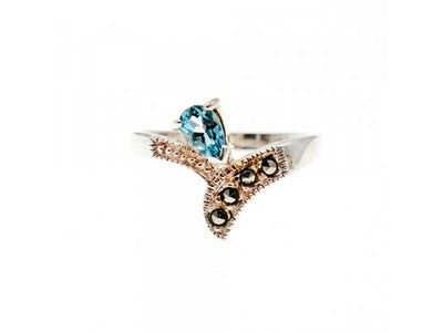 925 Sterling Silver Topaz & Marcasites Ring Size 10