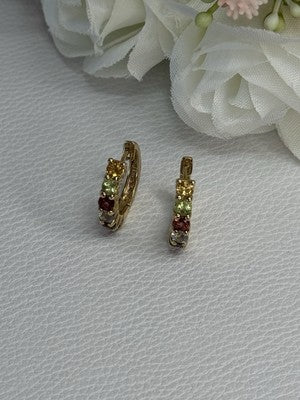 925 Sterling Silver Gold Plated Multicolor Stones Earrings Length 0.62 Inch