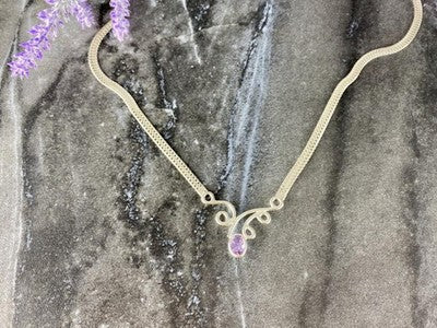 925 Sterling Silver Amethyst  Necklace Italy
