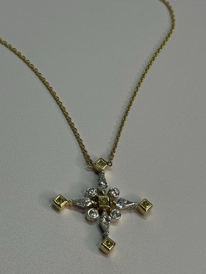 18K 750 YELLOW GOLD YELLOW & WHITE DIAMONDS 6.26 CT CROSSNECKLACE LENGTH 18 INCH