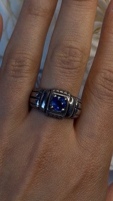 Artisan Modernist Men's 925 Sterling Silver Blue Sapphire Ring Size 10