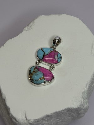 925 Sterling Silver Cotton Candy Turquoise Pendant Length 1.5 Inch