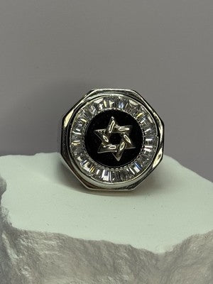 925 Sterling Silver Star of David Onyx & CZ Ring Size 9.5