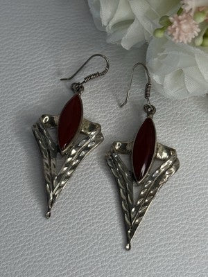 Vintage 925 Sterling Silver Agate Earrings Length 2.60 Inch