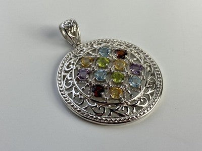 925 Sterling Silver Multi Gemstones Pendant