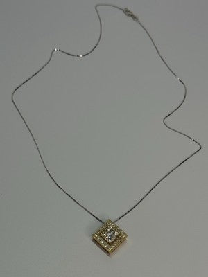 14K YELLOW WHITE GOLD CZ NECKLACE LENGTH 18 INCH