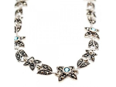 925 Sterling Silver Topaz & Marcasites "Flowers" Necklace