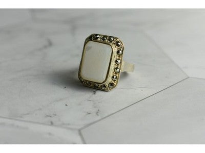 925 Sterling Silver Mother Of Pearl & Marcasites Ring Size 6.5