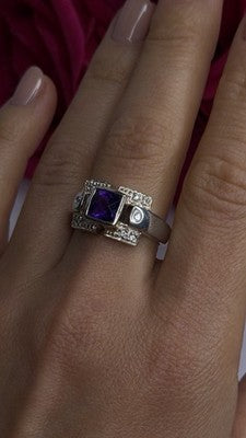 925 Sterling Silver Amethyst & Beryl Ring Size 9