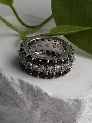 Vintage 925 Sterling Silver Black Spinel & White Topaz Eternity Band Ring Size 7