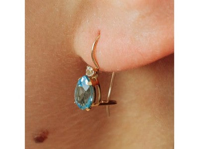 10K Yellow Gold Topaz & Diamonds Earrings