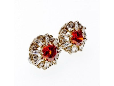925 Sterling Silver Hessonite & CZ Stud Earrings
