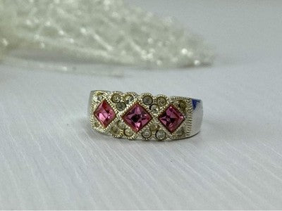 925 Sterling Silver Pink & White CZ Ring Size 5.5