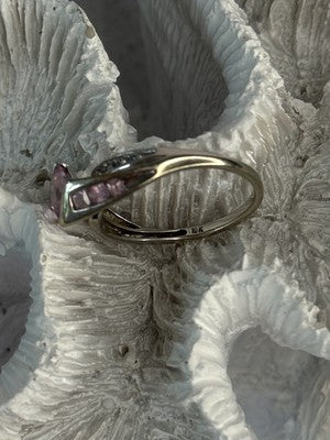 10K White Gold Pink Topaz & Diamond Ring Size 7