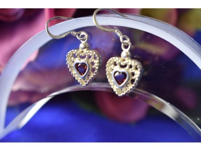 925 Sterling Silver Garnet "Hearts" Earrings