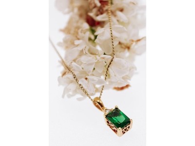 925 Sterling Silver Gold Plated Emerald & Goshenite Chain With Pendant