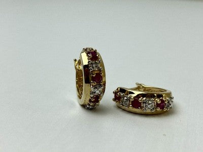 925 Sterling Silver Gold Plated Ruby Earrings