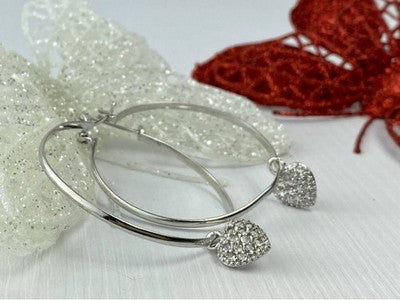 925 Sterling Silver Quartz "Heart" Hoop Earrings